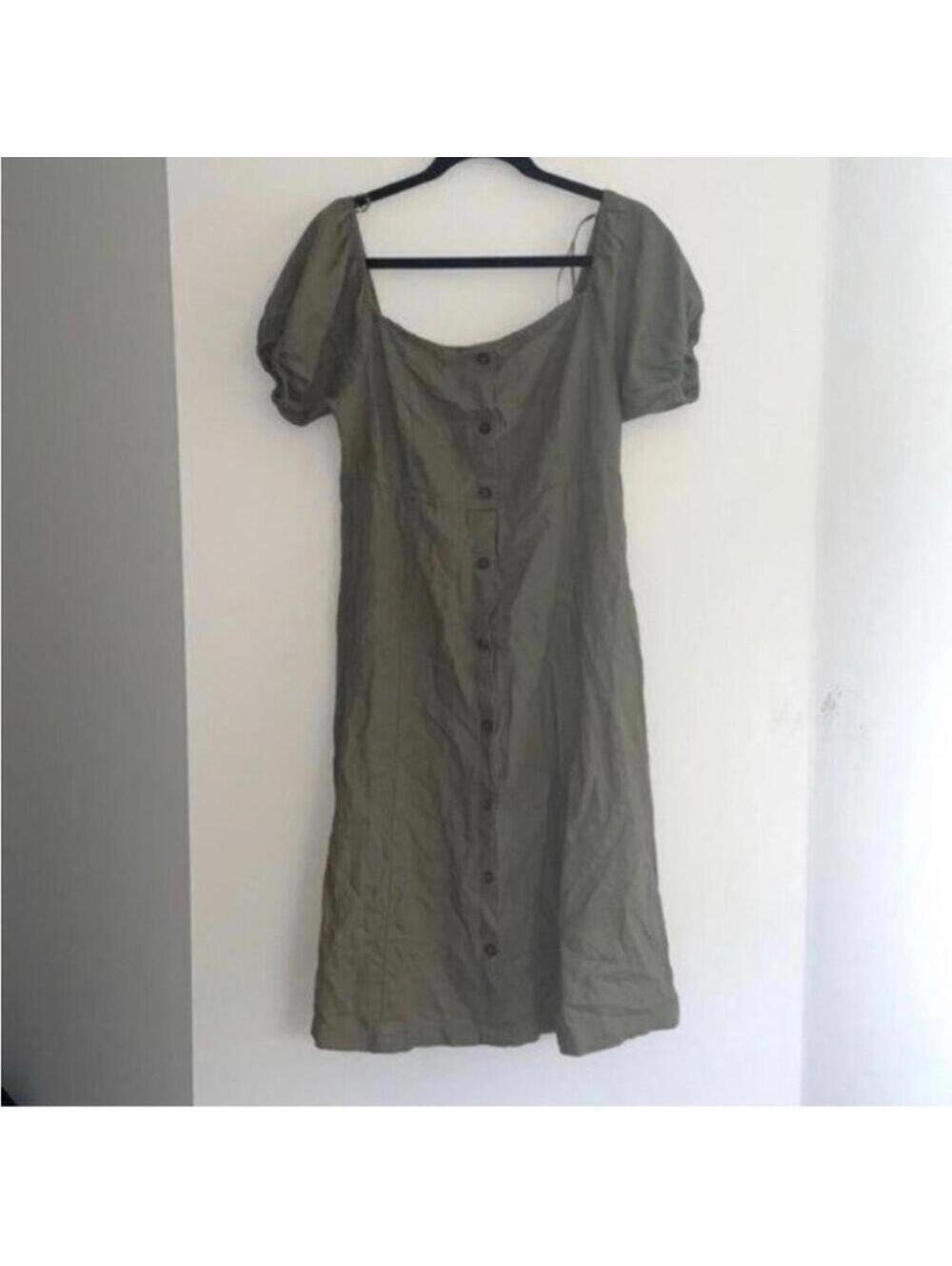 Love Tree Green Square Neck Linen Blend Midi Dress Cap Sleeve